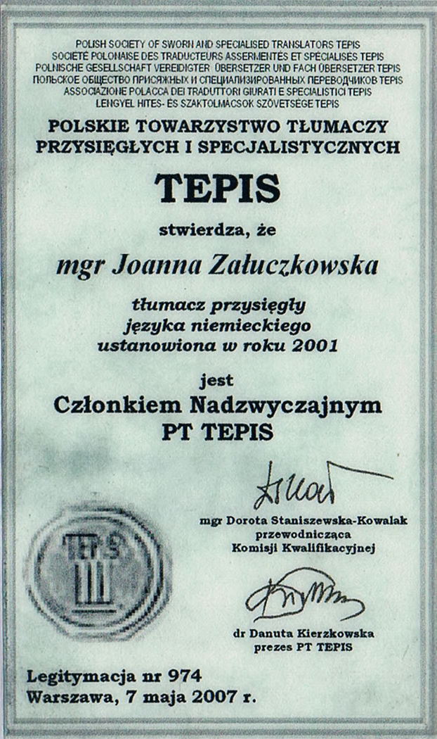 Uprawnienie tłumacza sądowego