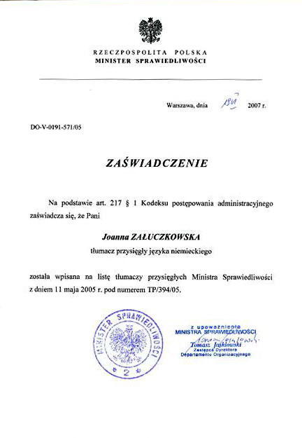 Uprawnienie tłumacza sądowego